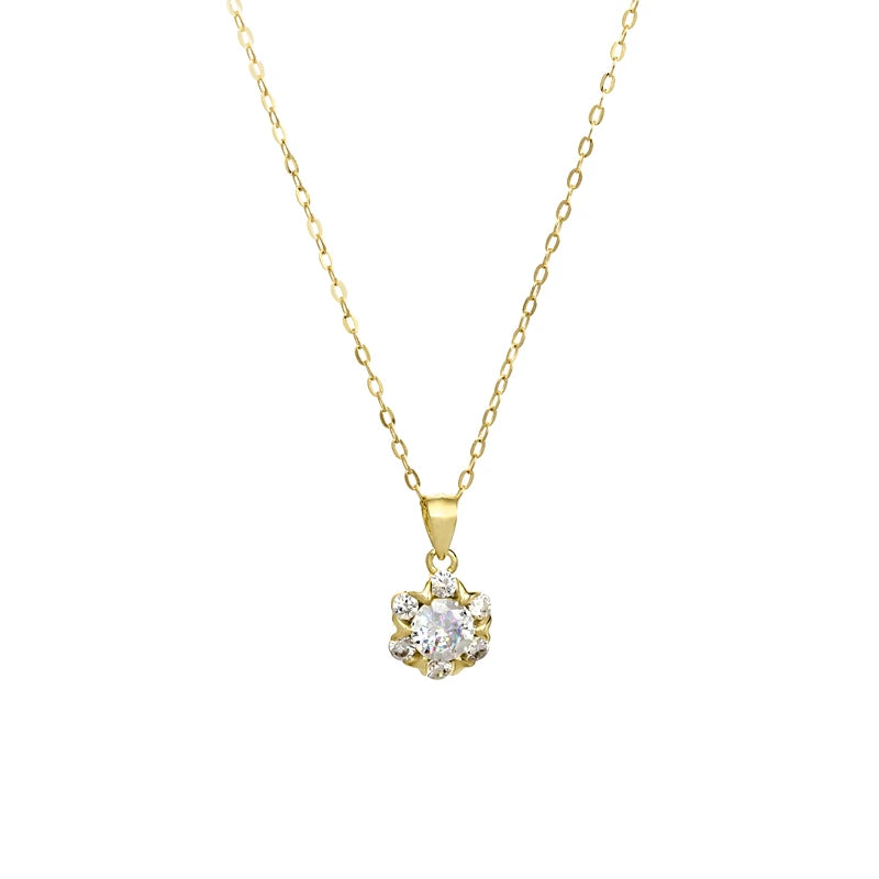 Korean Style 925 Silver Sun Flower CZ Diamond Zircon Necklace Jewelry