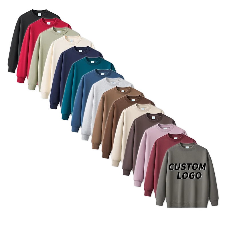 Wholesale New Style Logo Pure Color Custom Fleece Crewneck O Neck Cotton and Polyester   Long Sleeve Blank Mens Sweatshirts