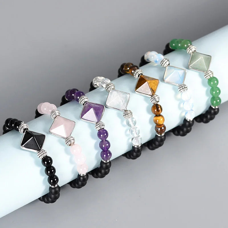 Wholesales Natural Rose Quartz Bracelets Crystal Healing Stones Amethyst Pyramid Bracelet for DIY Gifts
