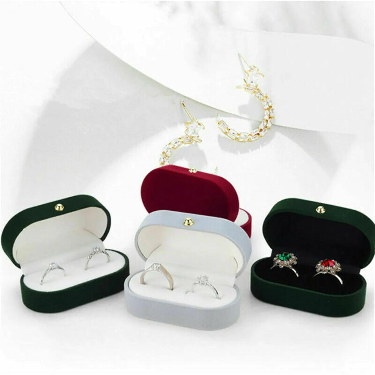 Women Velvet Trinket Jewelry Holder Box Wedding Double Rings Box Gift Organizer Packaging