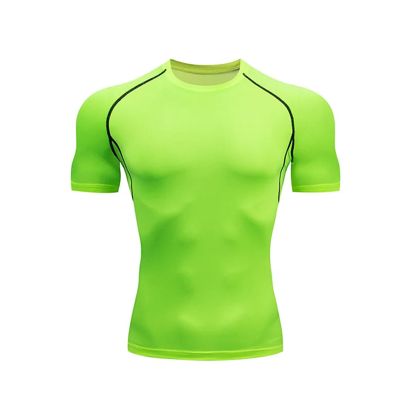 Men's Quick-Drying Breathable Athletic Undershirts Outdoor Running T-Shirt Breathable Short Sleeves Tight Fitness Active Tops