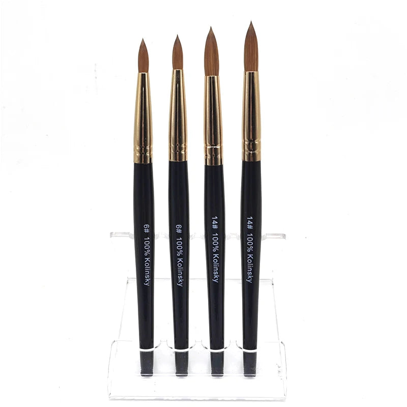 Top Quality 100% Pure Kolinsky Nail Brush #6 #14 Luxury Black Wood Handle 100% Kolinsky Brush for Acrylic Nails Stock Available