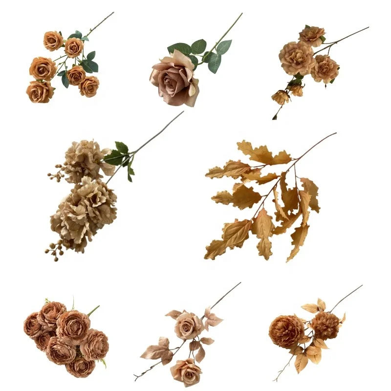 Wholesale Silk Plant Autumn Coffee Color Floral Artificial Brown Flowers for Wedding Flower Arrangement
