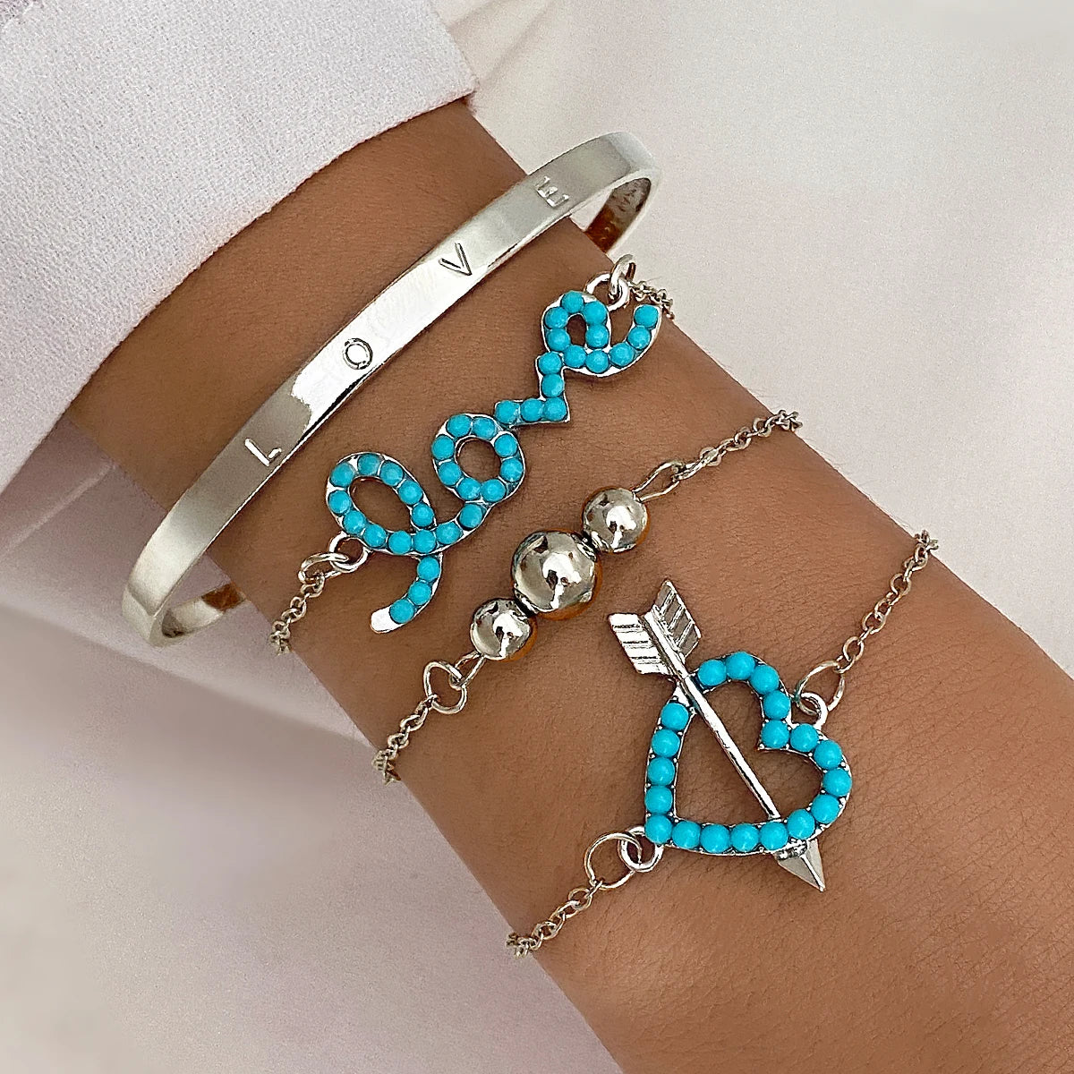 4Pcs/Set Turquoise Letter Bracelet Set for Women Jewelry