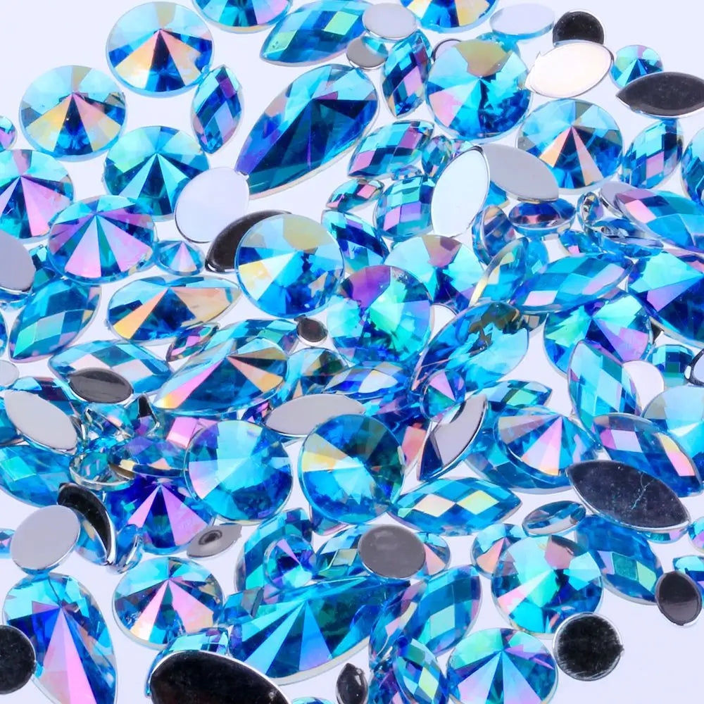 Wholesale AB Non-Hotfix Loose Rhinestone Acrylic Flat Bottom Pointed Oval Drop Glue-On Technique for Nail Art Garment Decoration