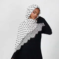 New Arrival Modal Printed Polka Dot Hijab with Chantilly Lace Hijab Merrachi Lace Trim Scarves Shawl Hijab for Muslim Women