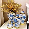 Nordic Blue and Gold Nautical Home Decoration Flower Vase Luxury Designs Lid Ginger Jars