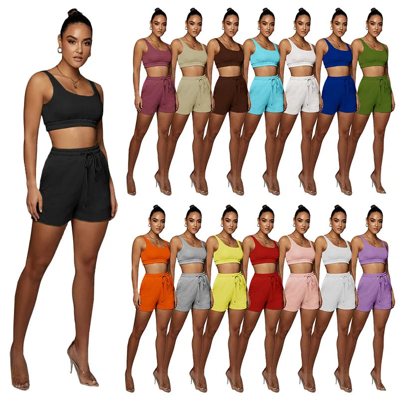 Plus Size Two Piece Set Women Formal Tracksuit Crop Top Skinny Biker Shorts for Wear Matching Sets