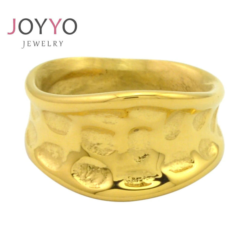 18K Gold Plated Hammered Steel Finger Rings Fashionable Irregular Bump Surface Stainless Steel Available for Bulk Purchase