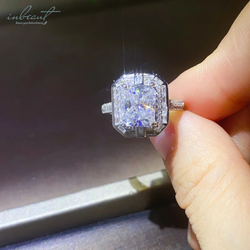 Silver 925 Original 3 Carat Brilliant Radiant Cut Diamond Test Past D Color Moissanite Ring for Women Wedding Gift Fine Jewelry
