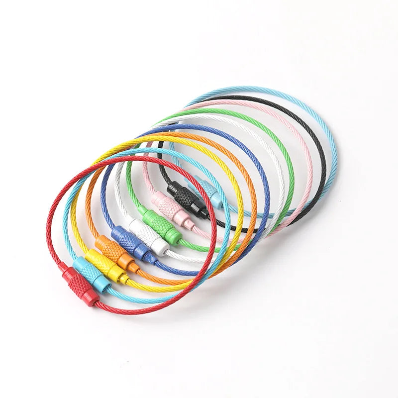 Simple Fashion Bulk Metal Colored Wire Rope Key Chain Diy Accessories Screw Lock Cable Rope Keyring