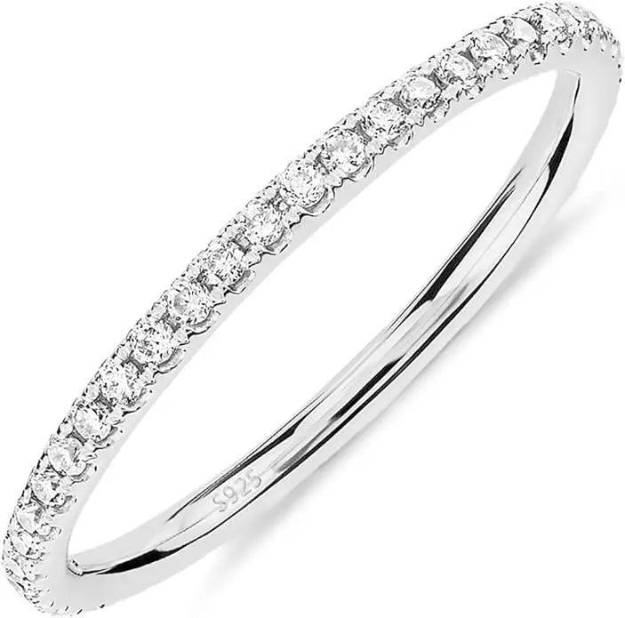 JOYFFO 925 Sterling Silver CZ Simulated Diamond Stackable Eternity Bands Romantic Engagement Rings for Women with Zircon Stones