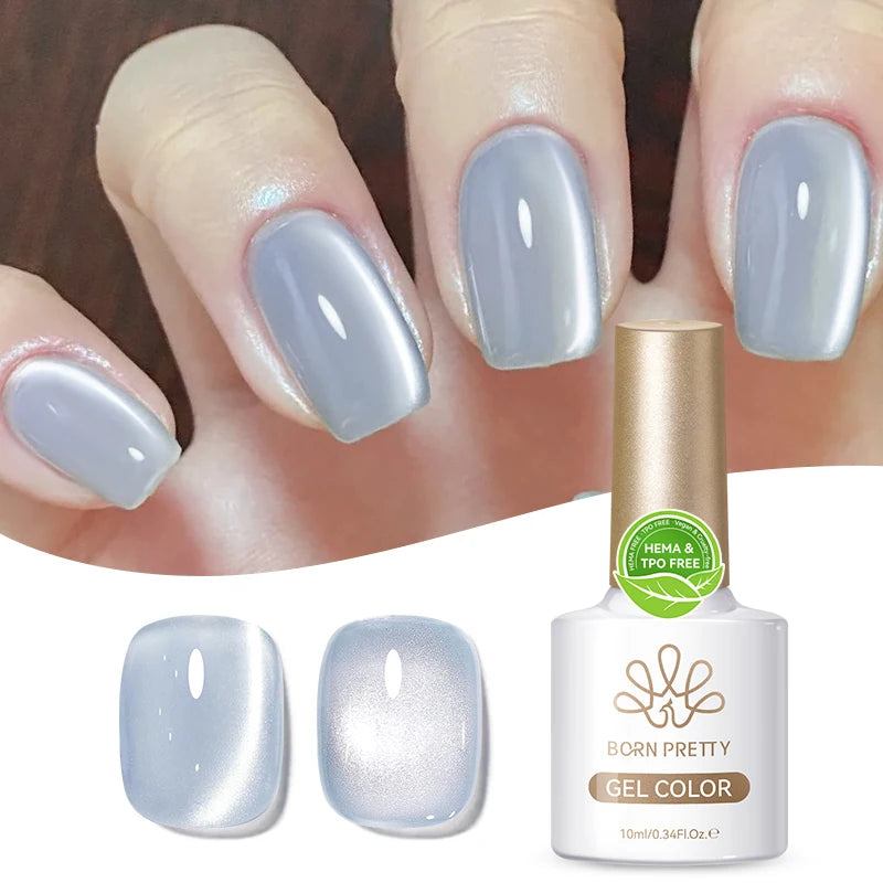 BORN PRETTY Haze Blue Cat Eye Glass Moon Light Magnetic Gel Manufacturer Custom Logo Moonlight Glitter Cat Eyes Nail Gel Polish