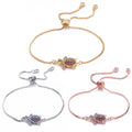 18k Gold Plated Box Chain Adjustable Tortoise Bracelet Colored Cubic Zirconia Turtle Bracelet