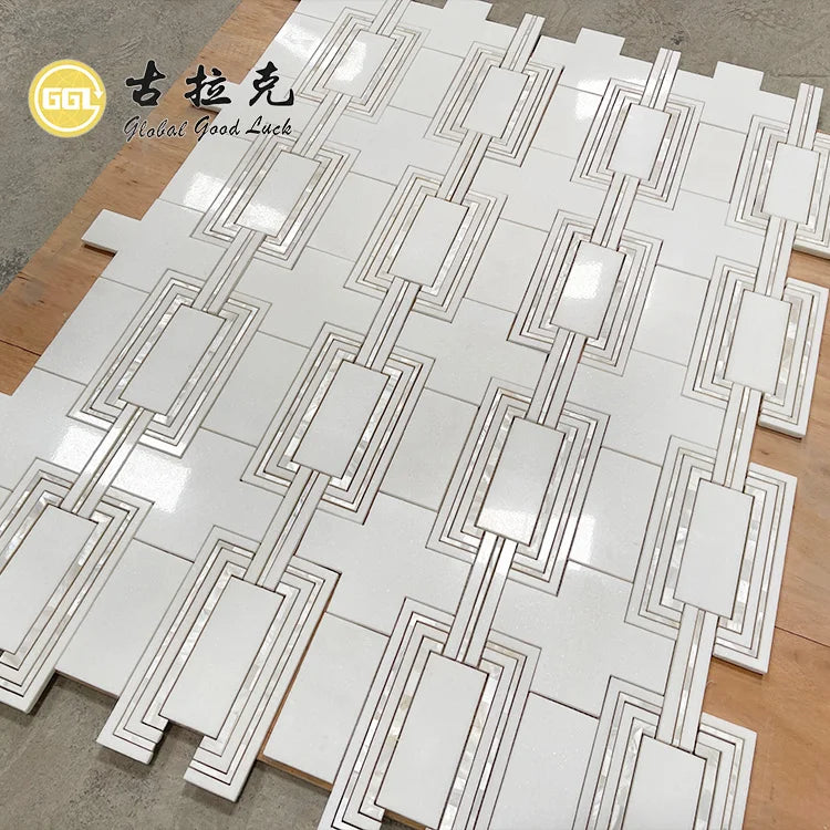 Modern Style Thassos White Marble Mix Shell Mosaic Tiles 10mm Parquet for Kitchen Wall Backsplash Bathroom Room for Villa