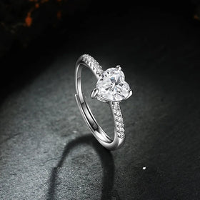 Love Heart Shaped Diamond Ring Diamond Heart Shaped Zircon Ring Sparkling One Carat Zircon Diamond Open Adjustable Wedding Band
