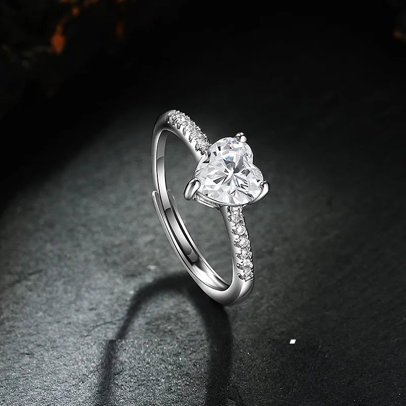 Love Heart Shaped Diamond Ring Diamond Heart Shaped Zircon Ring Sparkling One Carat Zircon Diamond Open Adjustable Wedding Band