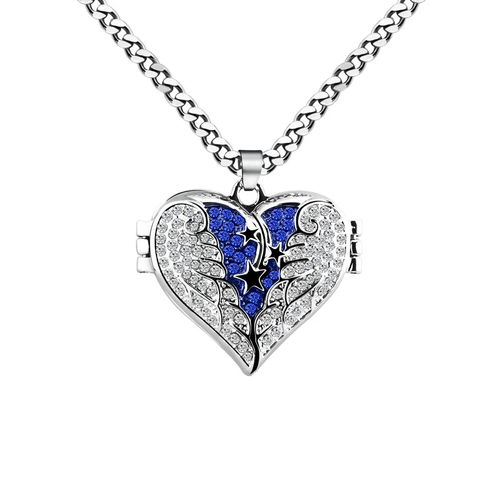 Fashion Jewelry Bijoux Bling Cz Diamond Heart Necklace Angel Wing Pendant Customized Photo Locket Pendant Necklaces