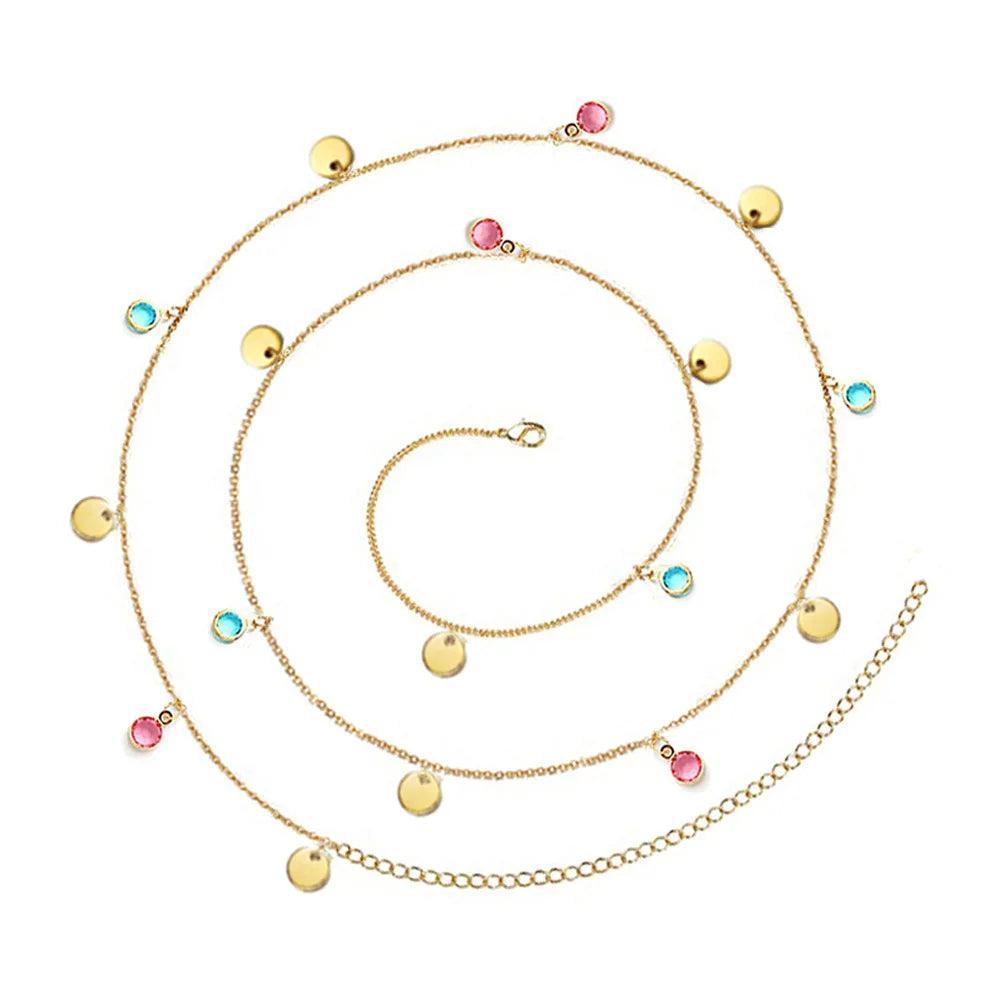 SC Wholesale Fashion Gold Silver Plated Body Chain Trendy Stainless Steel Waist Chain Sexy Crystal Tassel Waist Chain for Women
