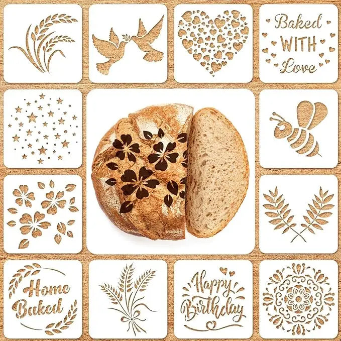 12 Piece Plastic Stencils for Bread Making & Cake Baking Stencil Set PET Template for Drawing