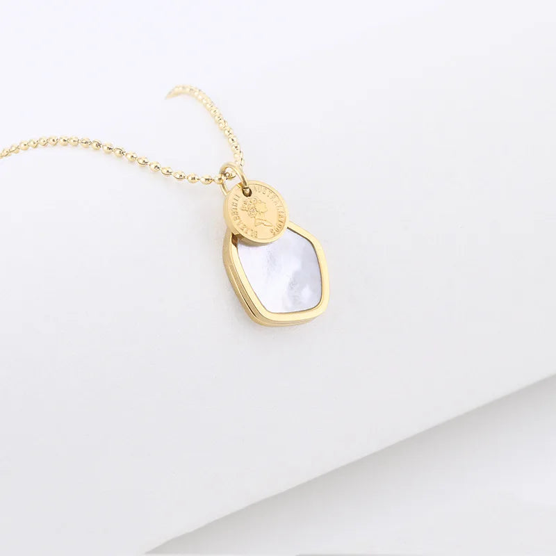Beimai OEM Irregular Shell Titanium Steel Pendant Queen Portrait Letter Necklace