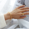 BS2046 Waterproof Non Tarnish 18K Gold Plated Stainless Steel Bamboo Joint Cuff Bracelet Bangle for Women