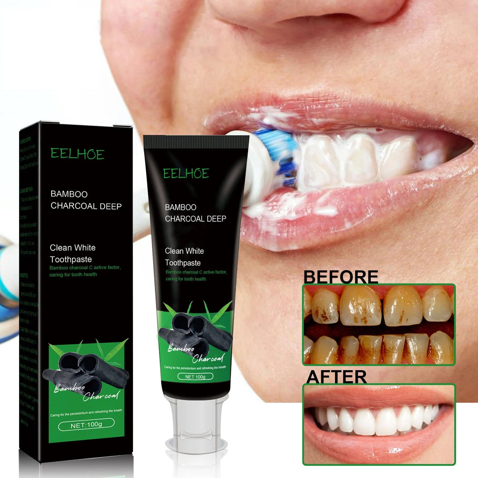 Best-selling Bamboo Charcoal Powerful Whitening Toothpaste for Deep Teeth Cleaning and Whitening Removing Oral Odor 100g