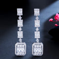 Gorgeous White Baguette CZ Long Dangle Party Earrings for Women Chic Cubic Zirconia Engagement Wedding Bridal Jewelry