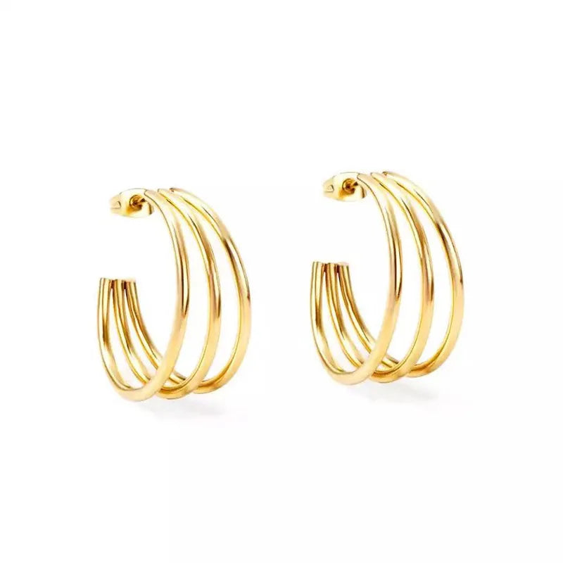 Multilayer 18k Gold Plated Stainless Steel Fashion Earrings Multi Layer  CC Shaped Stud Earrings for Women