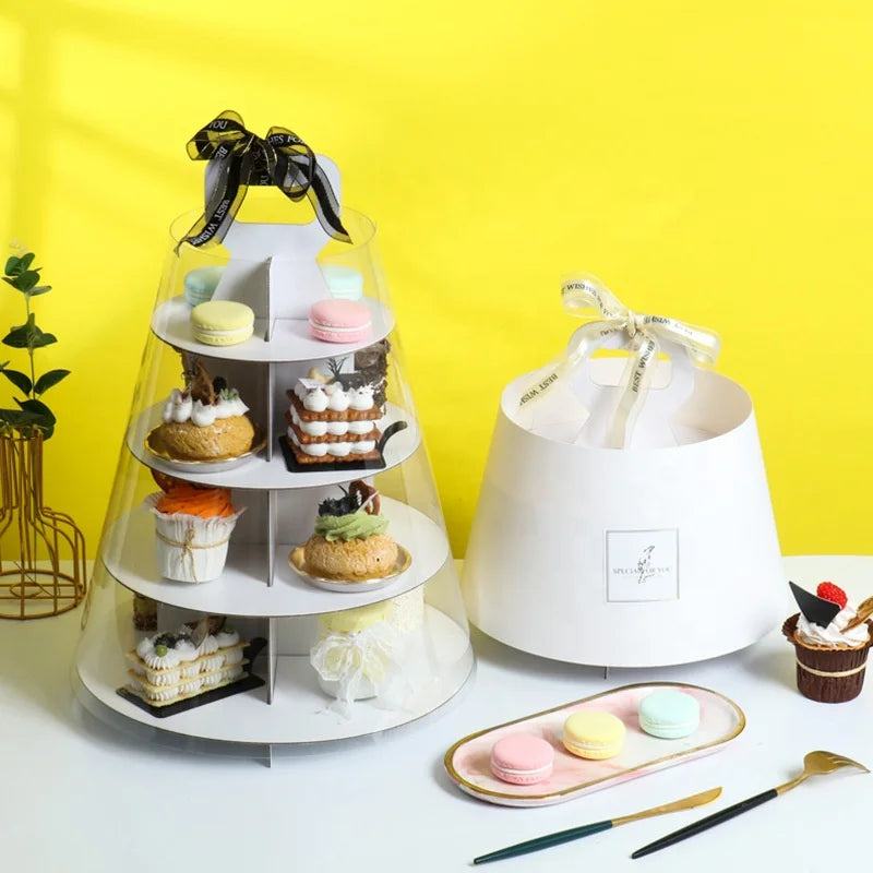 Becan Factory Wholesale Customized 3 Tier Paper Cardboard Cake Packaging Matt Lamination Embossing Recycled Materials Table