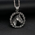 Custom Stainless Steel Animal Design Vintage Fashion Horse Head Olive Leaf Branch Circle Fine Jewelry Pendants for Women Men