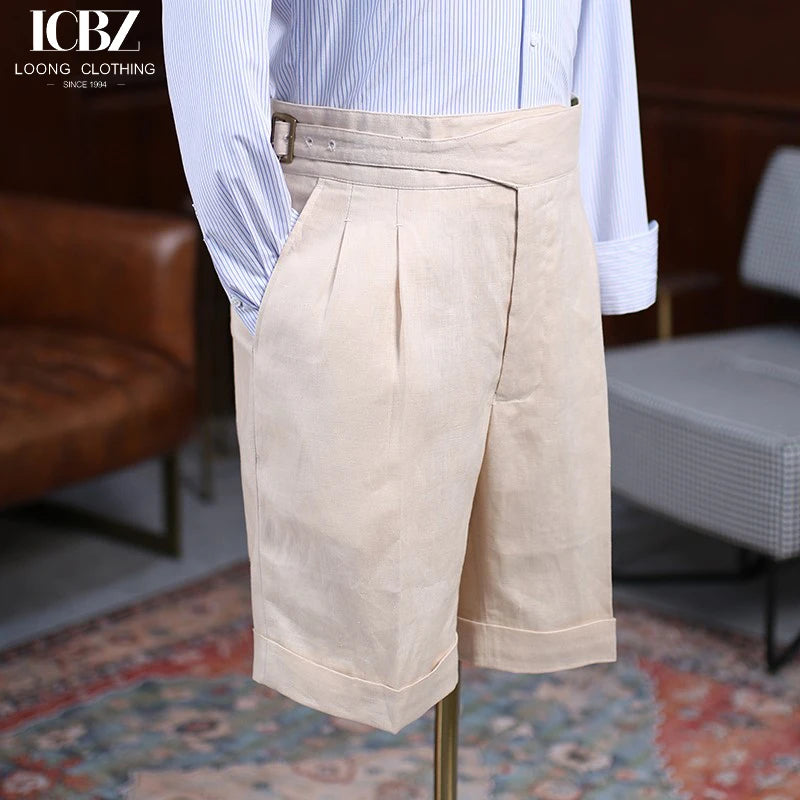 Vintage Summer Quarter Men's Polyester/Cotton Windproof Breathable High Waist Loose Curled Casual Suit Pants Trousers