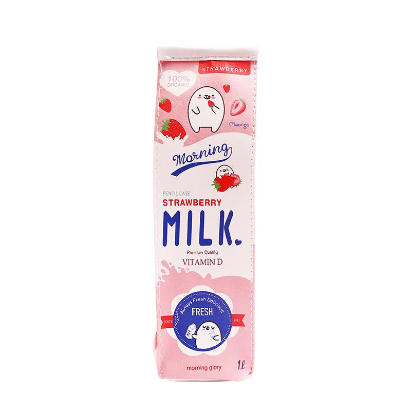 Factory Directly Custom Pu Leather Pencil case Milk Pu Carton Pencil Bag for Kids Small and Portable Pencil Bag