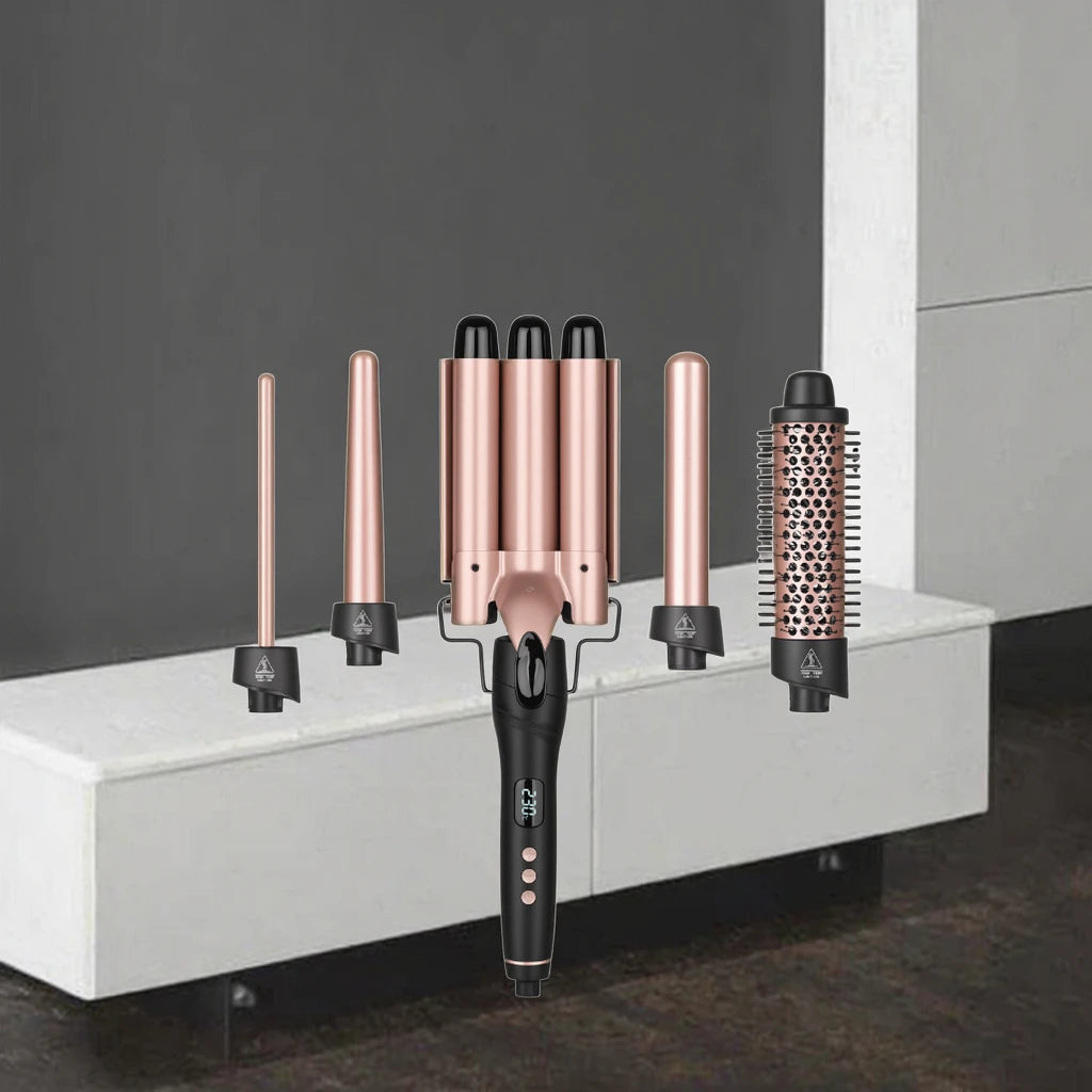 5-in-1 Versatile Styler 30-second Heat-up Instant Styling  LCD Ceramic Curling Iron  Mini Electric LCD Iron