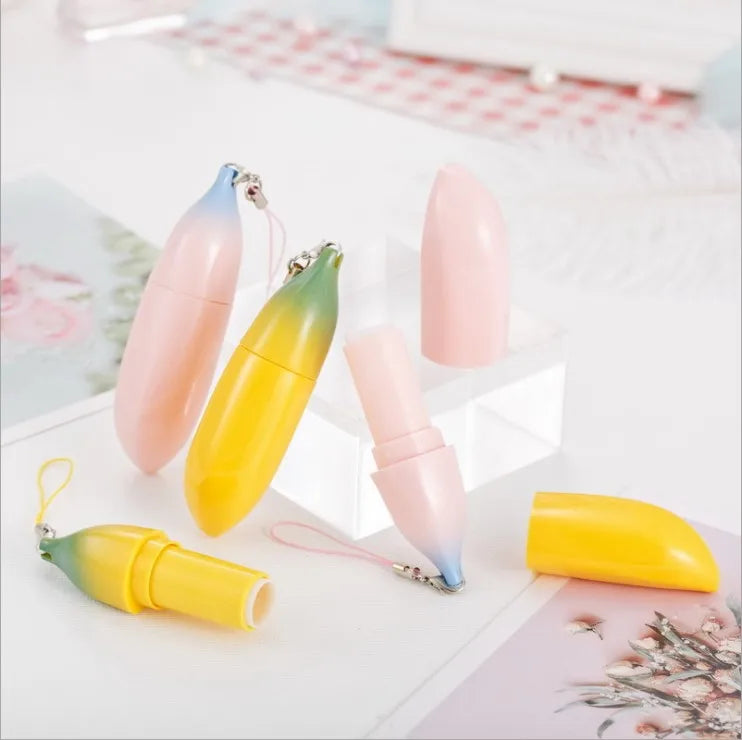 Cartoon Cute Pink Yellow Banana-Shaped Lipstick Tube 12.1mm Lovely Lip Balm Box Packaging ABS 3.5g Empty Cosmetic Packaging