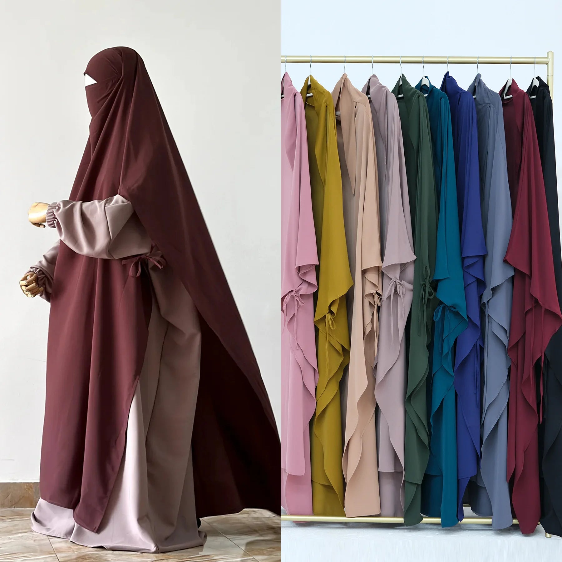 Muslim Eid Prayer Jilbabs Hijab Premium NIda Two Side Tie Solid Color Khimar Hijabs Scarf for Women H463