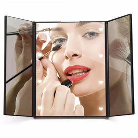 LEDs Light Makeup Mirror Touch Screen Make up 3 Folding Portable Adjustable Tabletop Countertop Make up Mirror