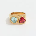 High End 18K PVD Gold Plated Plain Gold Two-tone Chunky Red Blue Heart Zirconia Stainless Steel Rings Fashion Jewelry MegaBDM