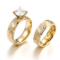 Custom 14k Golden Plated Wedding Engagement Statement Promise Ring Stainless Steel Gold Rings Diamond Jewelry Women