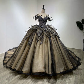 Elegant Black Beading Sequins 2024 Plus Size Ball Gown Party Dresses Women Wedding Dress Wm01