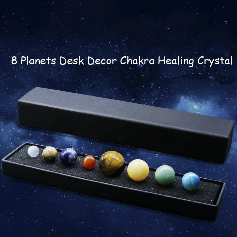 Handmade Natural Gemstone Solar System Figurines 8 Planets Carved Chakra Healing Crystal Sphere Ball for Home Decoration