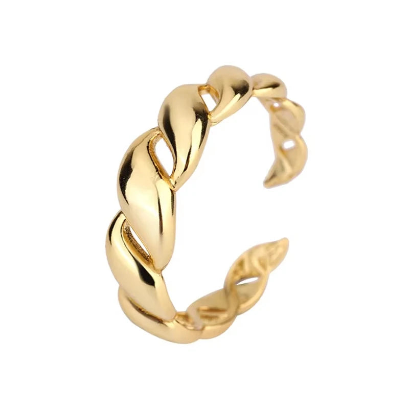 Daily Wear Fashion Fine Jewelry Rings Gold Plated 925 Silver Adjustable Thick Twisted Rings for Women