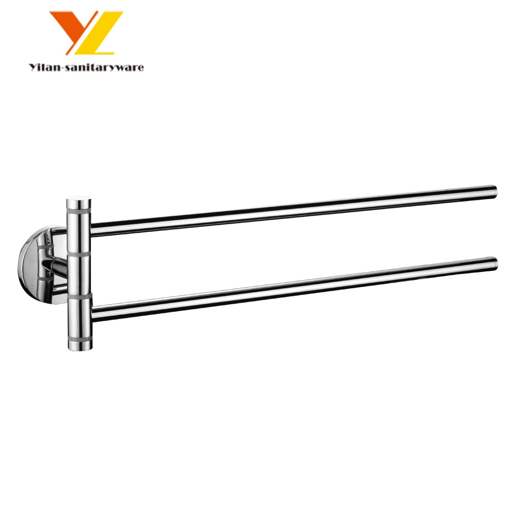 Modern Double 2-Arm Wall Mounted Zinc Alloy Chromed/Matt Black 40CM Adjustable Swivel Hanger Rails Towel Bar for Hotel Use