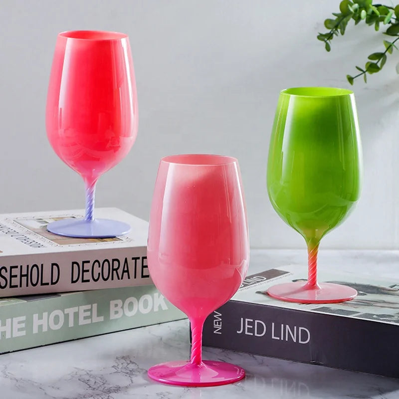 Girly Drinkware Gradient Juice Glass Gift Candy Colored Twisted Tall Stem Goblet Vintage Crystal Cream Colorful Wine Glass Set