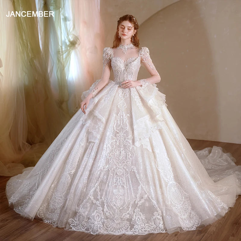 Rococo Serenade Luxury Lace Off Princess Wedding Dress 100% Real Photos Long Sleeves Bridal Gowns Corset Lsmx037