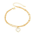 Trend Fashion Jewelry Stainless Steel Gold Plated Heart Shape Zircon Pendant Beads Double Chain Women Luxury Foot Anklet