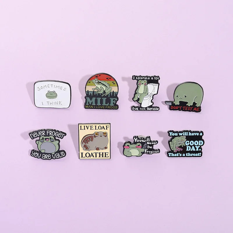Hot Sale English Letters Frog Animal Cartoon Enamel Nickel Plated Zinc Alloy Hat Pin Metal Crafts Lapel Pin for Gift