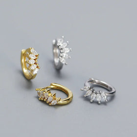 18K Gold Plated Flower Marquise Zircon Huggie Fine Jewelry 925 Sterling Silver Hoop Earrings Women