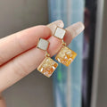 Tangerine Sea Rhomboid Crystal Broken Diamond Earrings Design Sense Square Stud Earrings