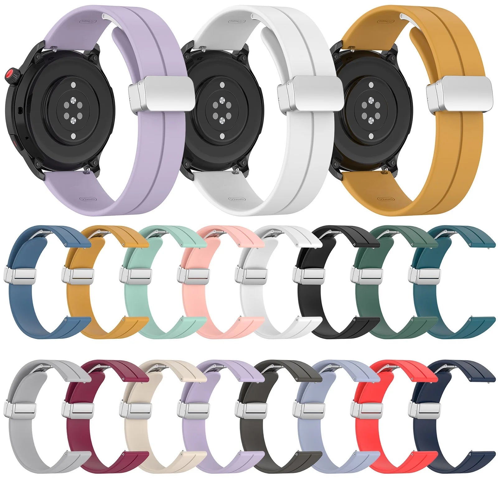 22mm Magnetic Folding Buckle Replacement Band Silicone Watch Strap for Amazfit GTR MINI/Samsung Gear S3 Classic